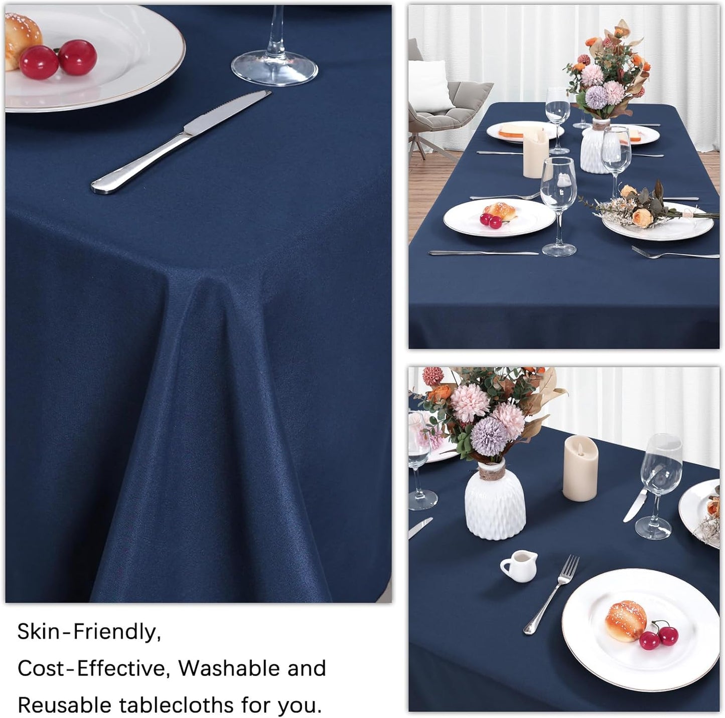 8 Pack Navy Blue Tablecloth 60 x 102 Inch Rectangular Tablecloths for 6 Foot Rectangle Tables, Wrinkle Resistant Blue Table Cloth Washable Polyester Fabric Table Covers for Party Wedding Banquet