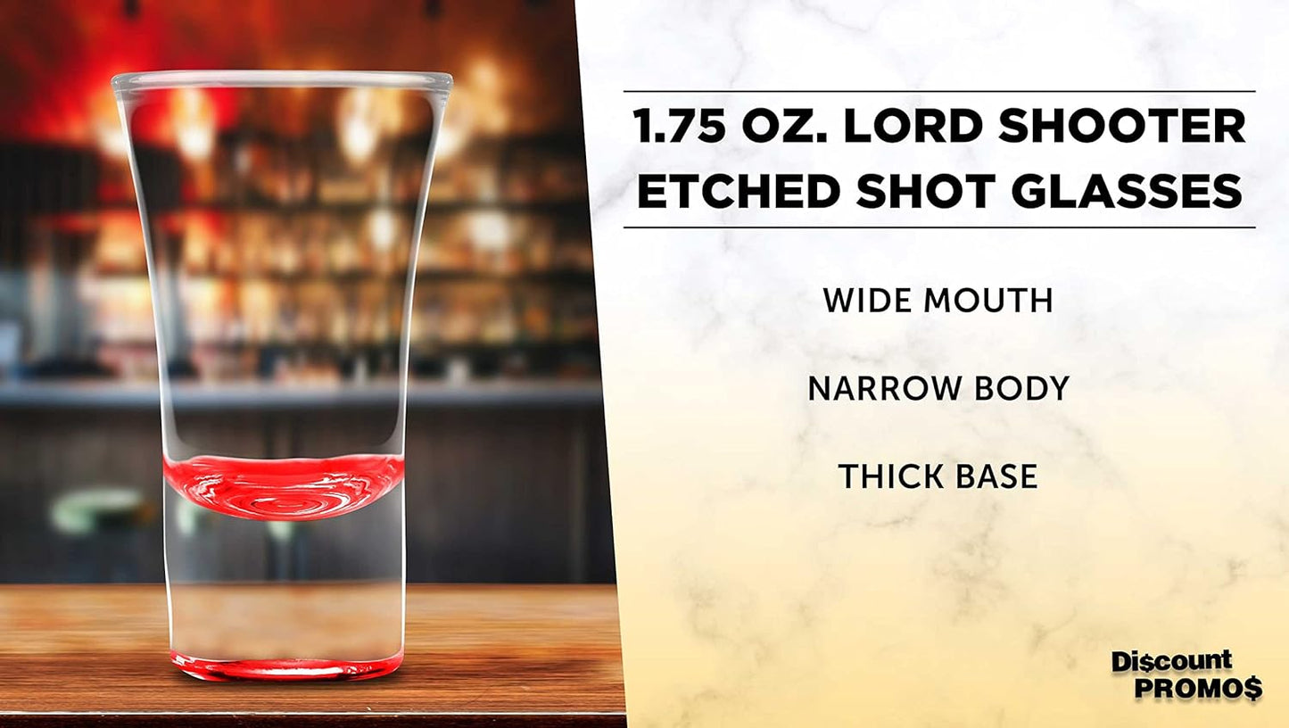 DISCOUNT PROMOS 2 oz. Lord Shooter Etched Shot Glasses, 10 pack, 21st Birthday Party, Lounge Glassware, Red