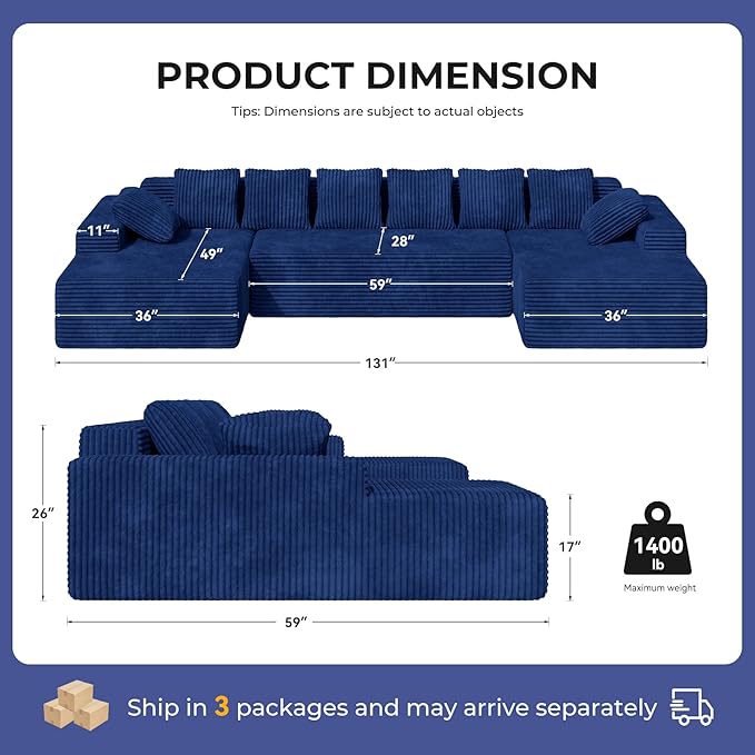 131'' Large Sectional Couches - Image 2
