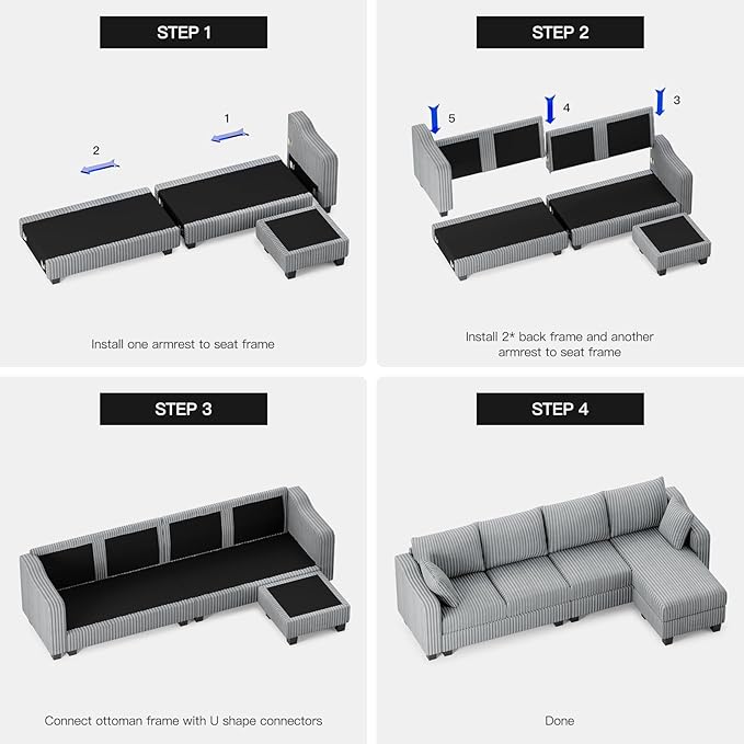Belffin Sectional Couch with L-Shape Chaise L Shaped Couch with Ottoman - Image 8