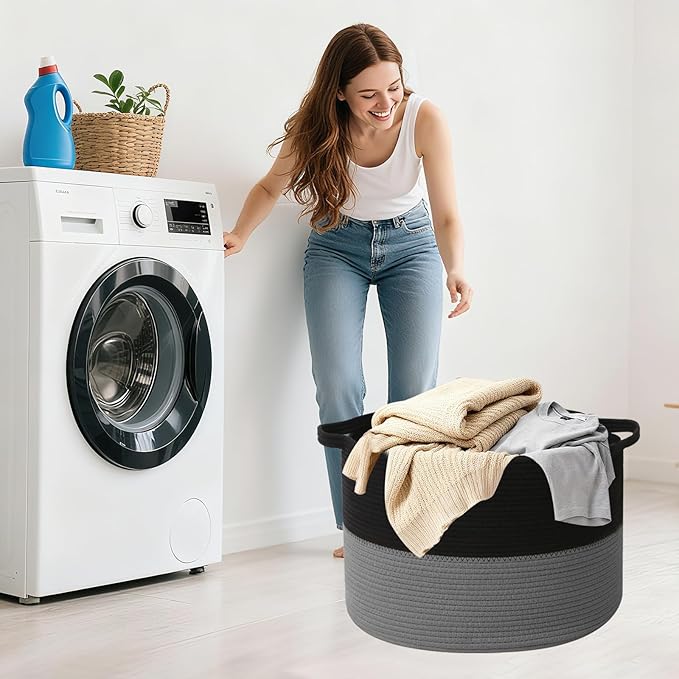 90L Extra Large Blanket Basket, Woven Laundry Basket Hamper - Image 7