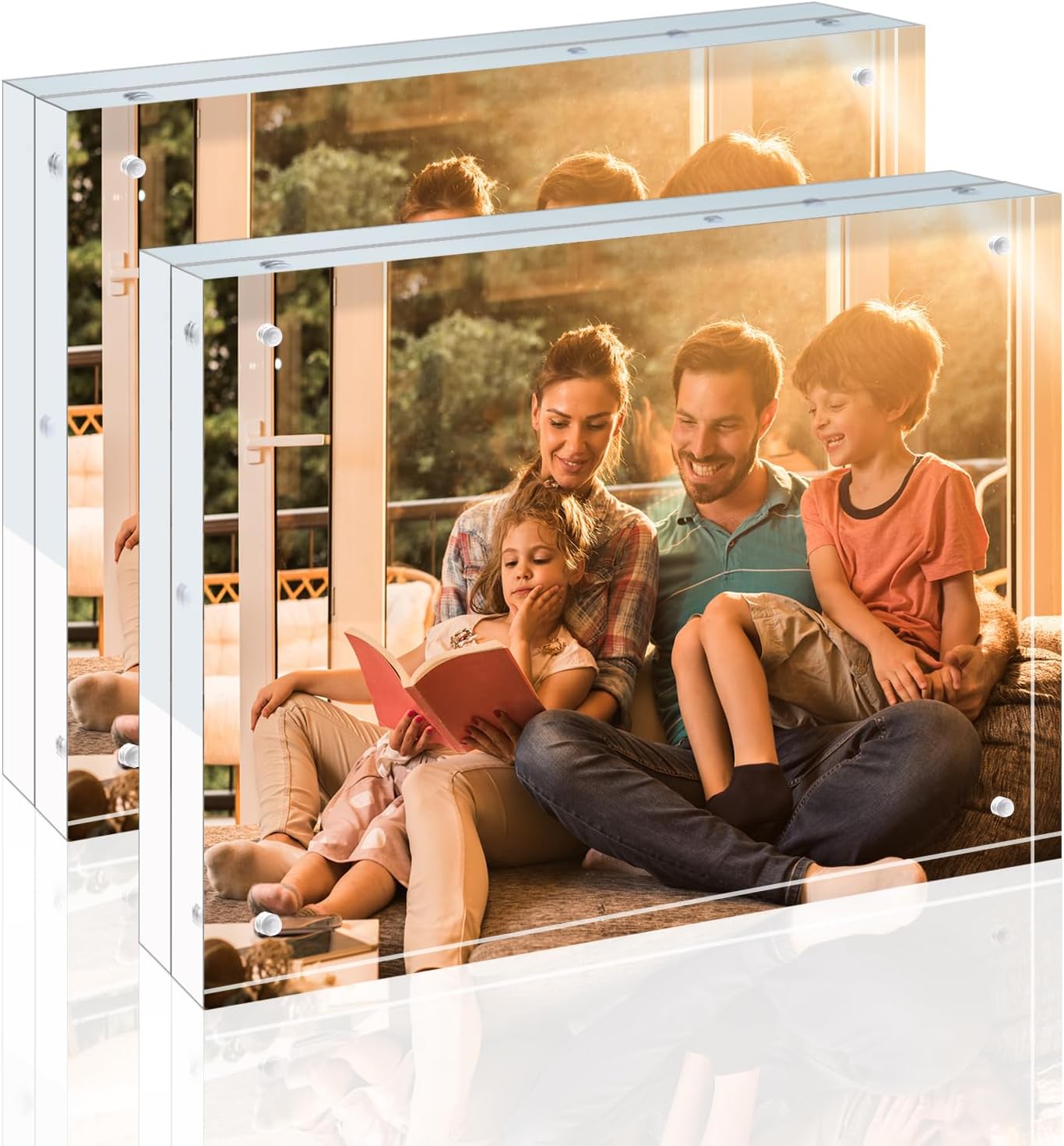 Egofine 8x10 Acrylic Frames 2 Pack, 20mm Thicker Frameless Clear Picture Frames, Double Sided Magnetic Picture Frames, Free Standing Desktop Display