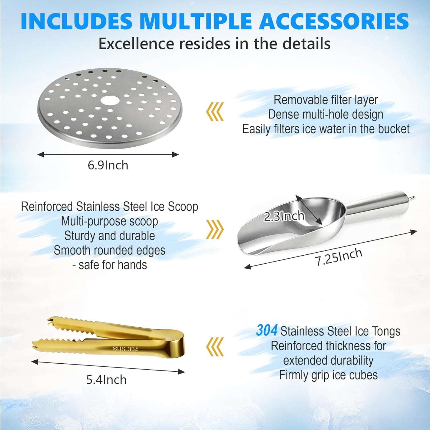 Ice Bucket, Ice Bucket with Silicone Sealing Ring Double-Wall Vacuum Insulation Champagne Buckets with Filter Layer Ice Tongs Ice Scoop (Black, 4 L)