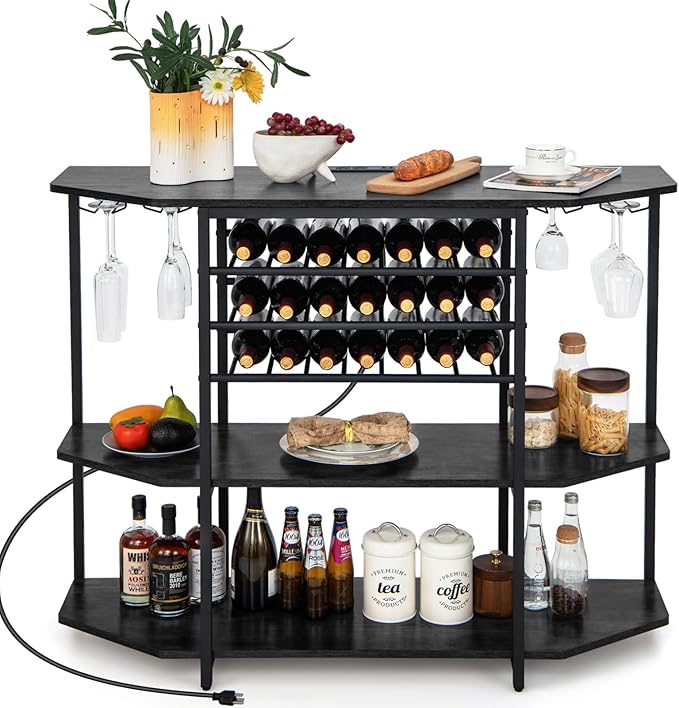 COSTWAY Wine Bar Cabinet, 3-Tier Liquor Cabinet by COSTWAY