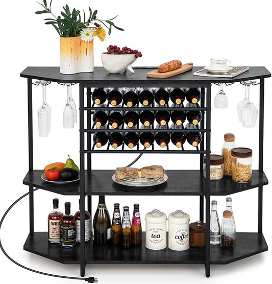 COSTWAY Wine Bar Cabinet, 3-Tier Liquor Cabinet by COSTWAY
