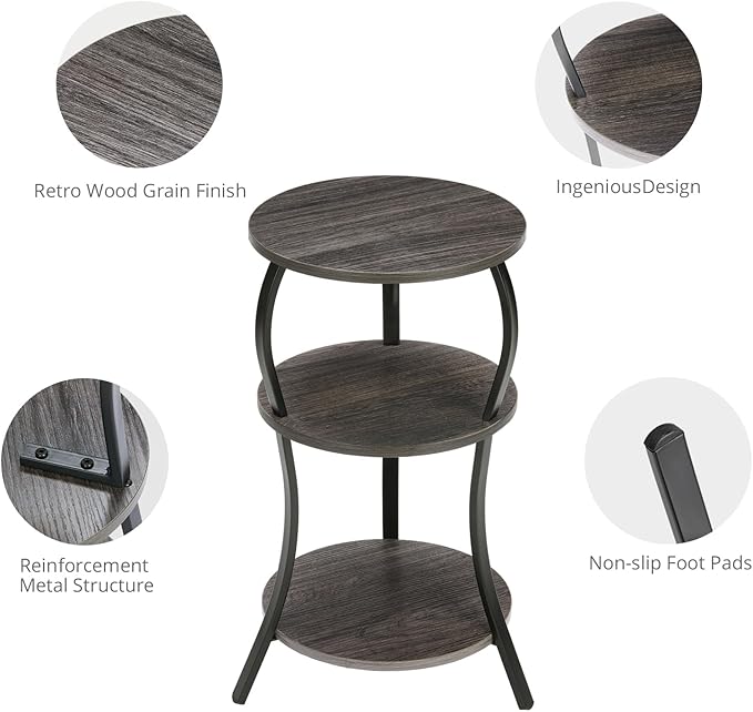 Vintage Small Round Side Table, 3-Tier Slim Waist Circular End Table - Image 7