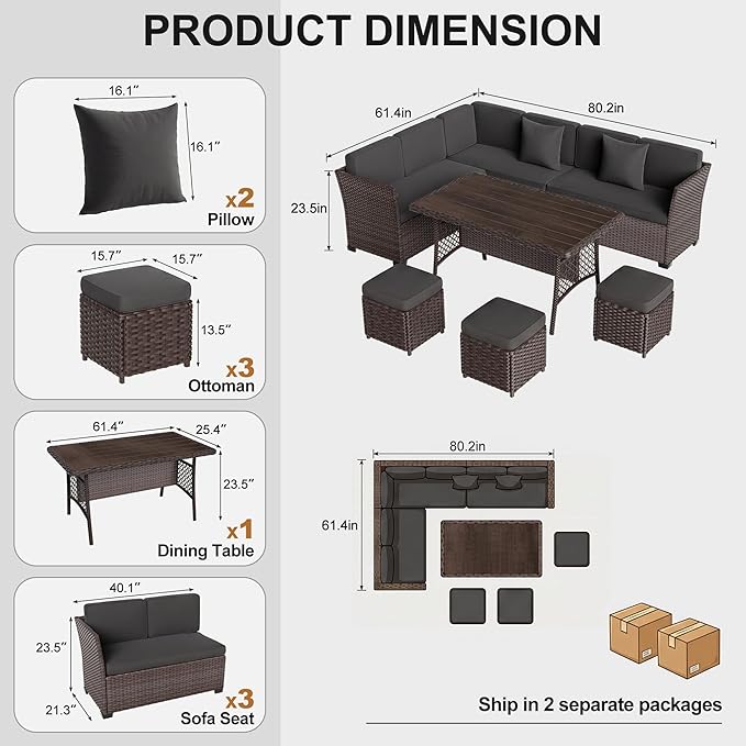 LOUVIXA 7 Pieces Patio Furniture Set, Outdoor Patio Furniture, Wicker - Image 2