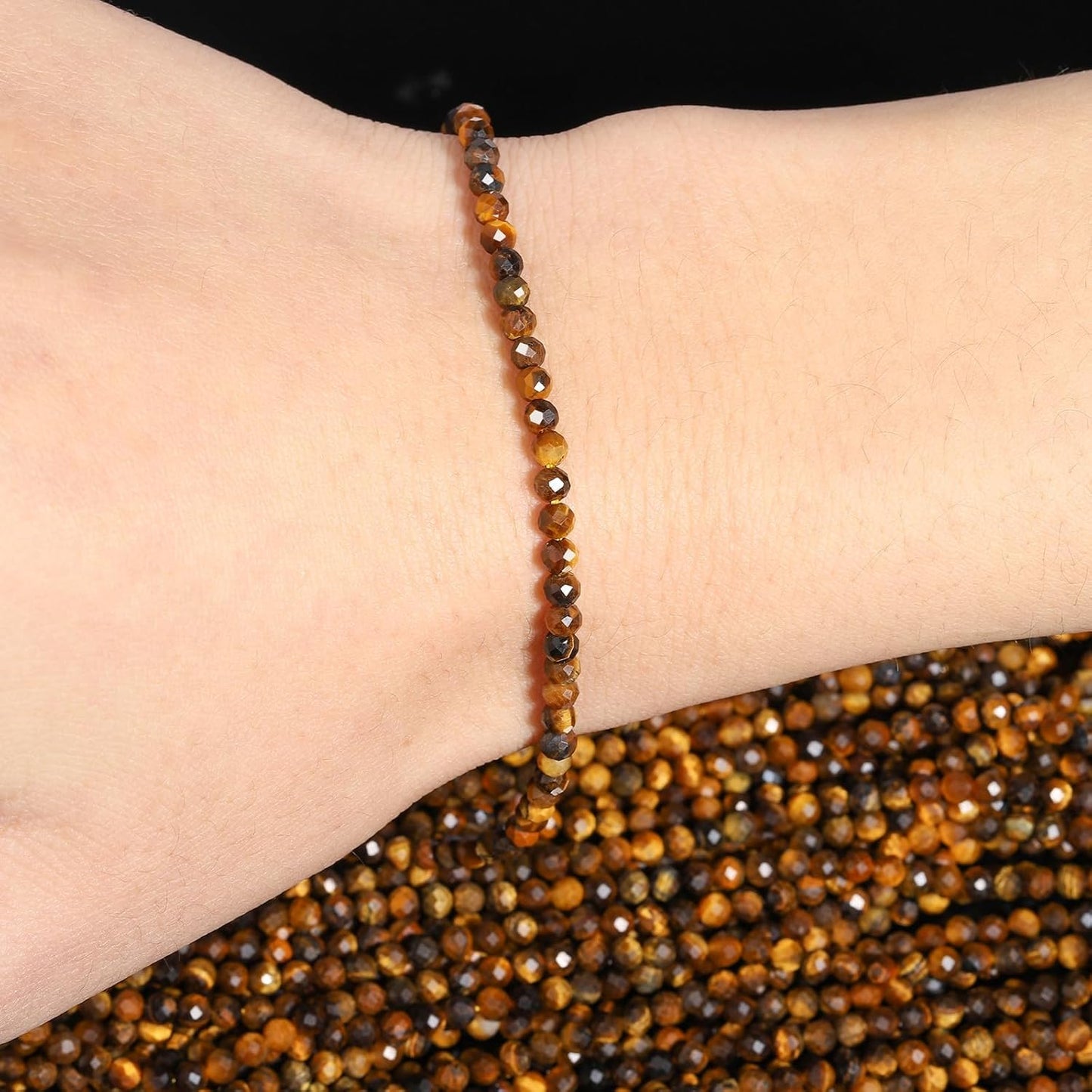 Song Xi 120pcs 3mm Natural Yellow Tiger Eye Gemstone Beads Faceted Round Loose Stone Beads for Jewelry Making