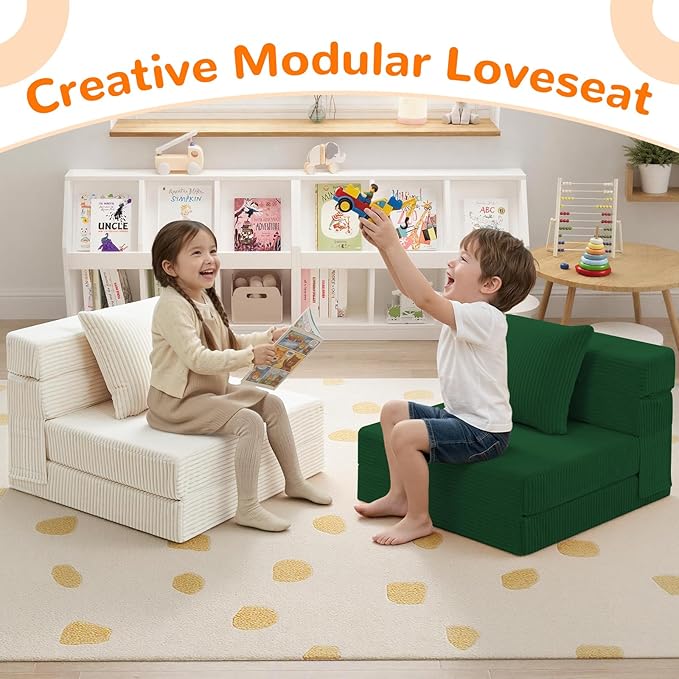 MeMoreCool Folding Sofa for Kids, Corduroy Fold Out Futon Chair, Small Foldable - Image 6