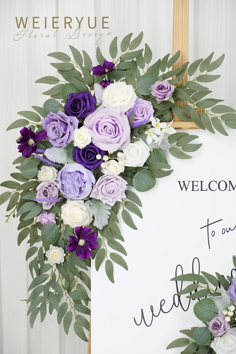 Artificial Wedding Arch Flowers Kit(Pack of 2) for Wedding Arch, Bridal Shower, Ceremony and Reception Backdrop Decoration (Dancing Purple Kelsang Flowers)
