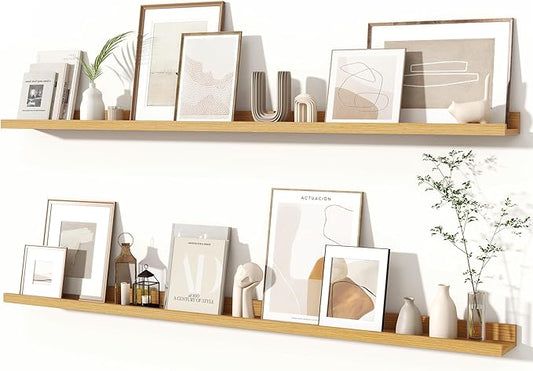 Fun Memories Picture Ledge Shelves Set of 2, 55 Inch Rustic Wall Mounted by FunMemories