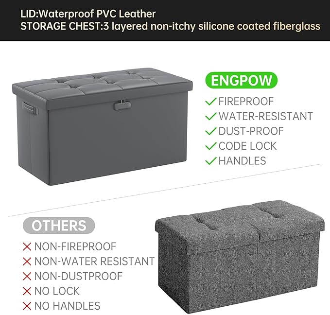 ENGPOW Storage Ottoman Bench, Fireproof Folding Bench - Image 9