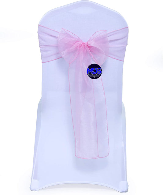 MDS Pack of 125 PCS Organza Chair Sashes Wider Dining Chair Bows Ribbon Tie Back for Wedding Party Birthday Bridal Shower Reception Event Banquet Home Chair Cover Decoration - Blush Pink