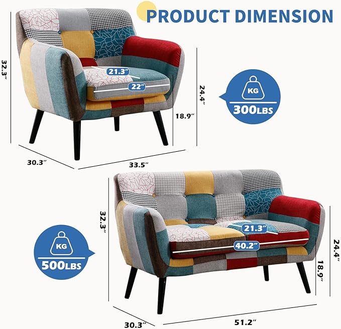 Bonzy Home Modern Colorful 4 Piece Coroful Fabric Sofa Set, Included 2 Accent - Image 2