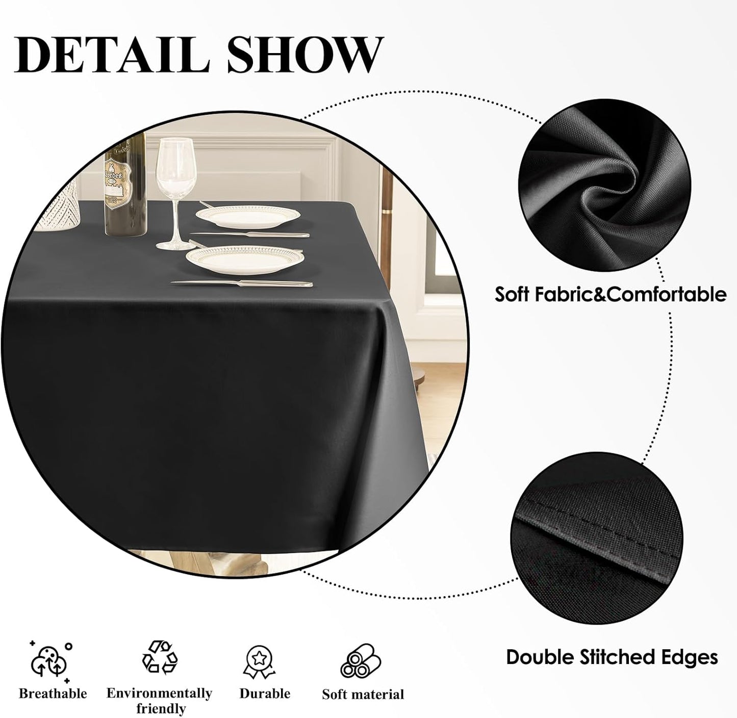 Square Tablecloth 52 x 52 Inch Black 10 Pack Tablecloths Stain-Wrinkle Resistant Washable Polyester Table Cloths for Holiday, Buffet Parties,and Wedding