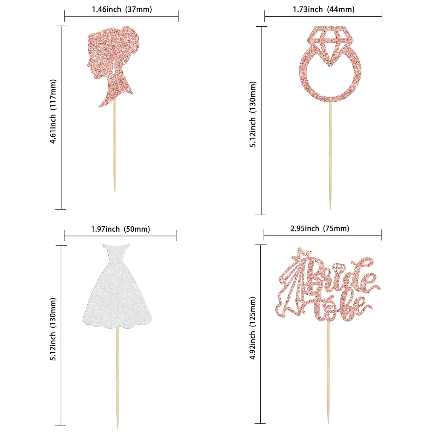 Gyufise 24 Pack Rose Gold Glitter Bride to Be Cupcake Toppers with Heart Ring Dress Bridal Shower Cupcake Picks Wedding Engagement Bachelorette Party Cake Decorations Supplies