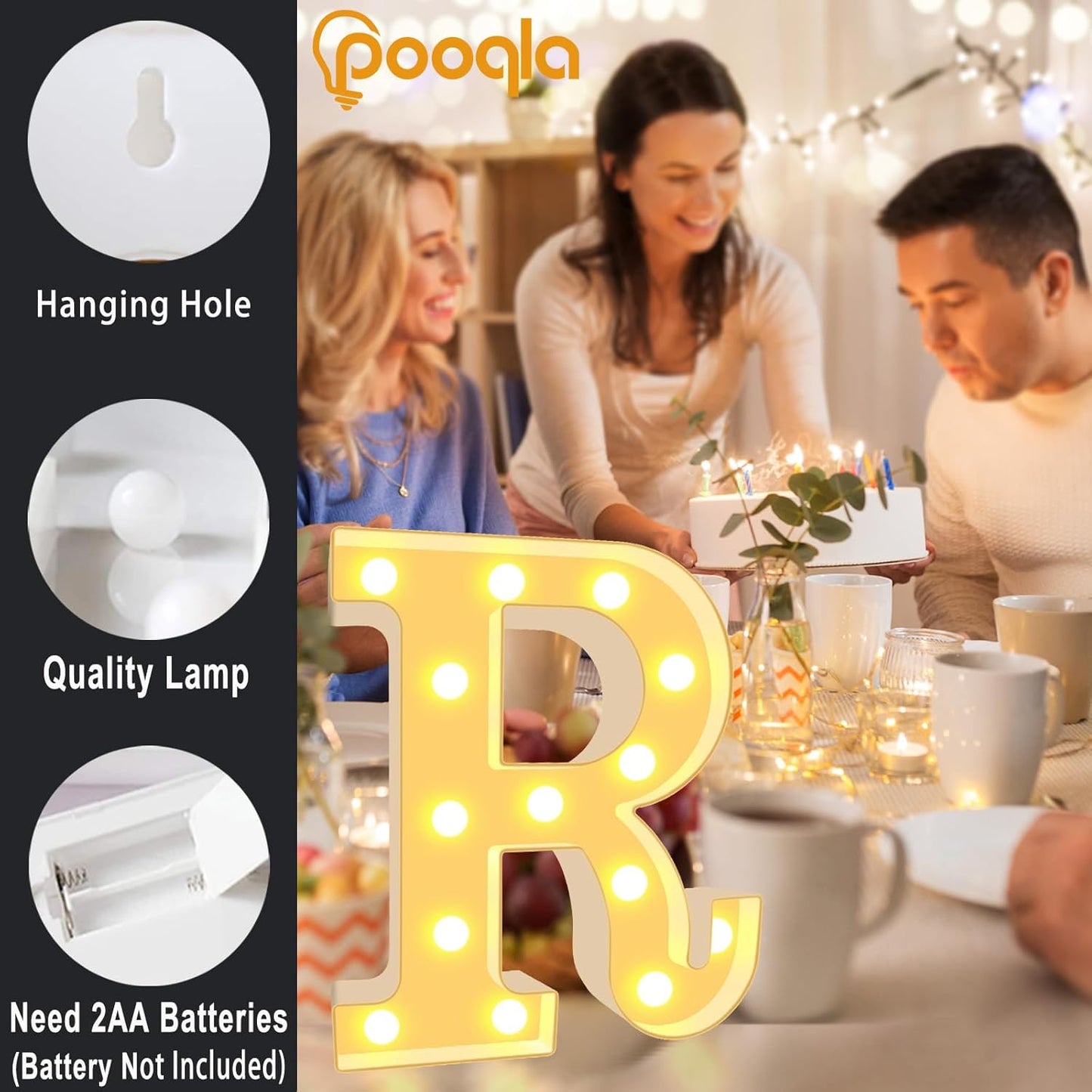 Pooqla LED Marquee Letter Lights, Warm White and Cool White Decorative Lighted Letters, Light Up Alphabet Letters for Boys Girls, Party, Wedding, Bar, Night Light, Birthday Decoration, Letter U