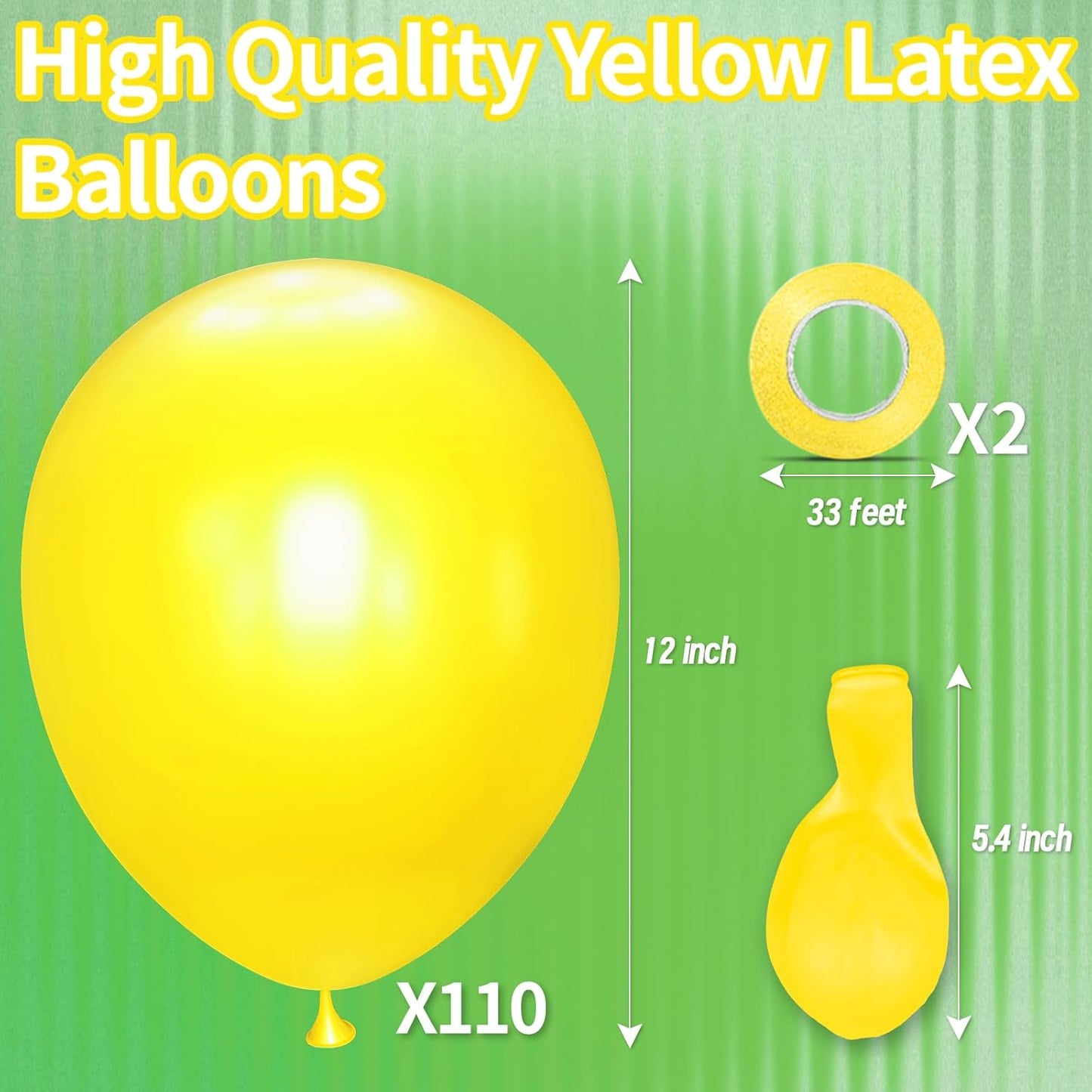 KAWKALSH Yellow Balloon 12 Inch, 110pcs Latex Party Balloons Helium Bright Color for Birthday Baby Shower Wedding Party Supplies Arch Garland Decoration