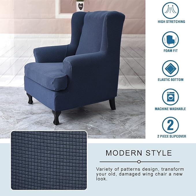 KRFOONN Wingback Chair Covers Slipcovers 2 Piece Stretch Wing Chair Covers - Image 5