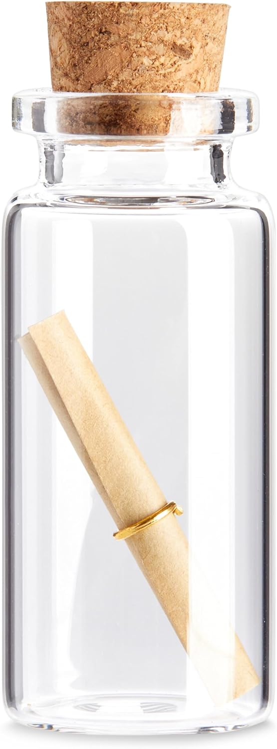 Bright Creations 48 Pack 10ml Create A Message In A Bottle Kit, Bulk Small Glass Cork Bottles with Mini Scrolls for Time Capsules, Wedding Favors