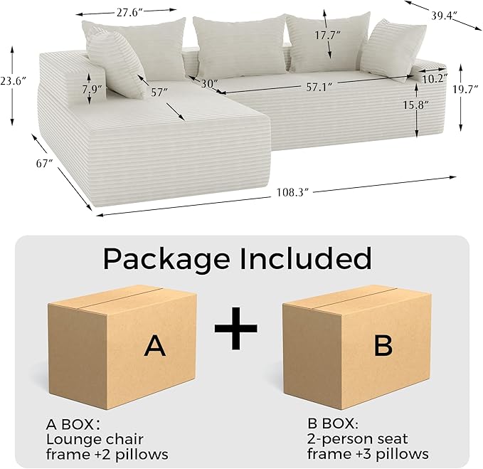 108"Modern Sectional Sofa, Modular Convertible L-Shape Sofas, Upholstered - Image 2
