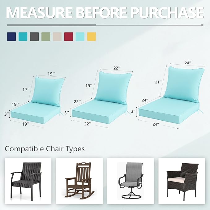 22x22 Inch Patio Chair Cushions Set of 2, Outdoor Furniture Cushions - Image 7