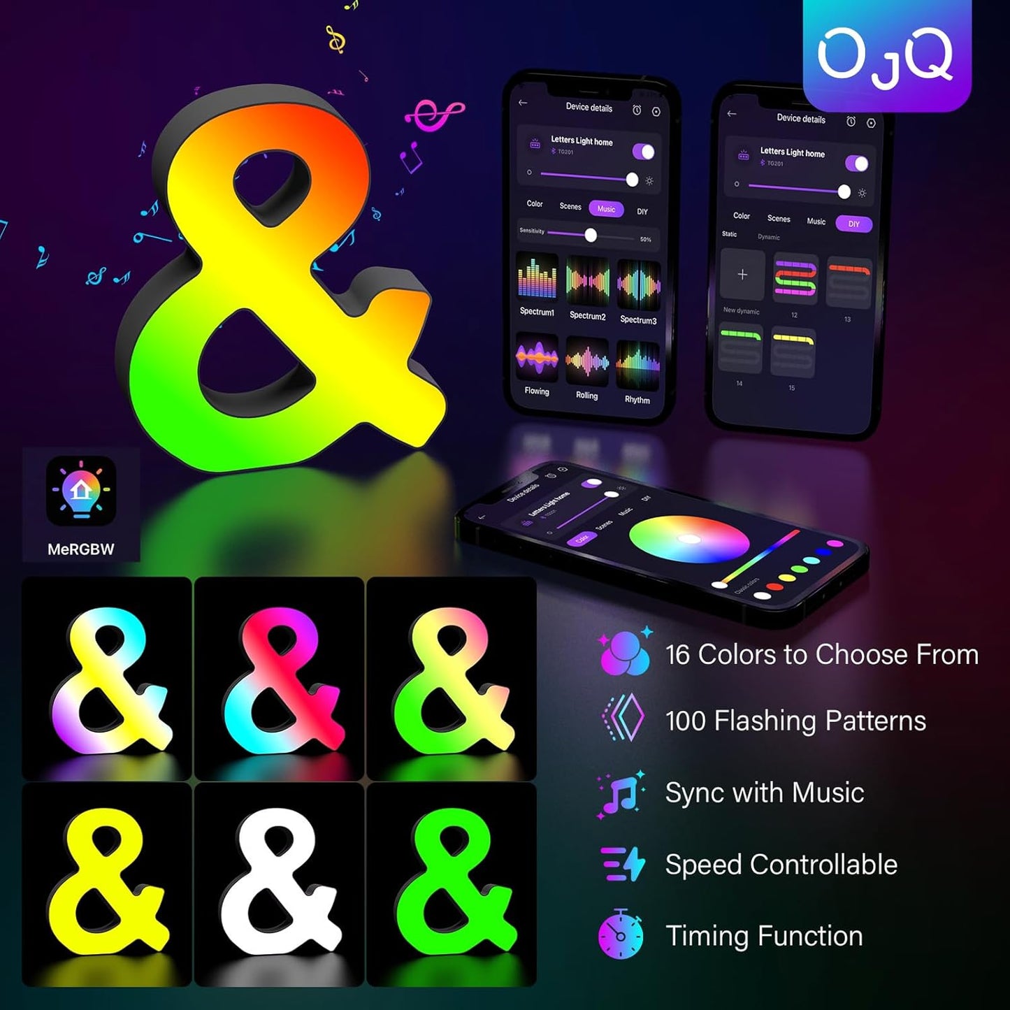 OJQ Light Up Letters LED Letter - Bedroom Lighted Colorful Alphabet Letter Music Sync Color Change - Christmas Birthday Gifts for Girl - Teen Girls Room Decor Gifts Party Home Wall Bedroom Decor