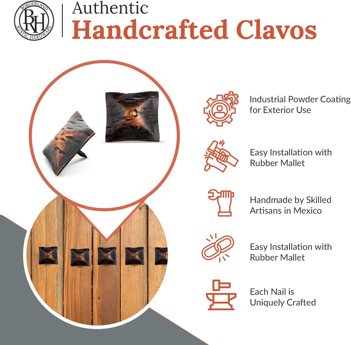 25 Pack 1.5" Square Head Iron Clavos Decorative Nails – Oil Rubbed Bronze – Handmade Rustic Square Fasteners for Farmhouse Shutters, Faux Wood, Barn Doors, Shutters, Gates – Ornamental Wood Accent