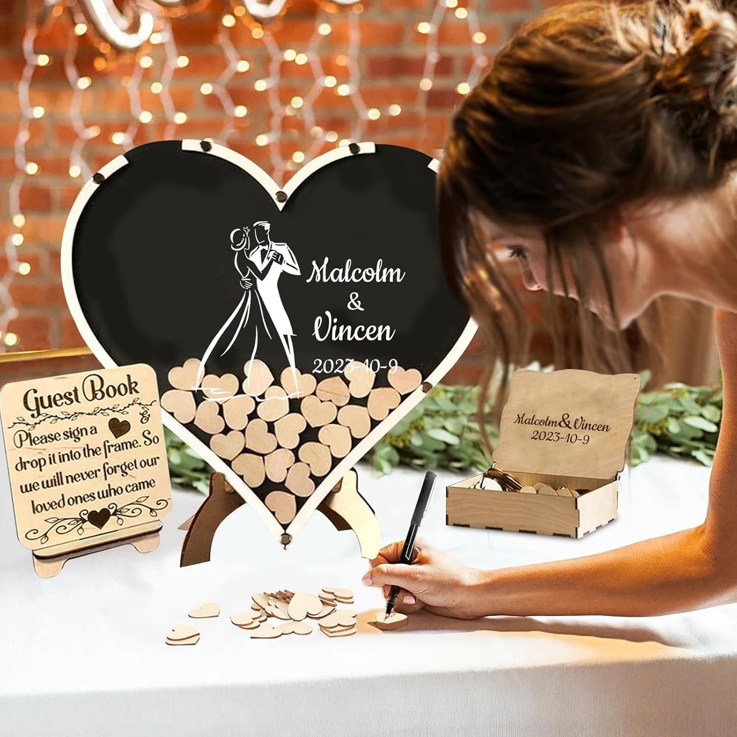 Personalized Wedding Guest Book Alternative Custom Name & Date Guestbook Sign Customized Guest Book Drop Box Decor for Wedding Anniversary Party Birthday(Style 3)