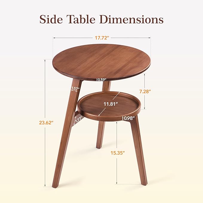 Bamboo Round Side Table, 2-Tier Small Space End Table - Image 2