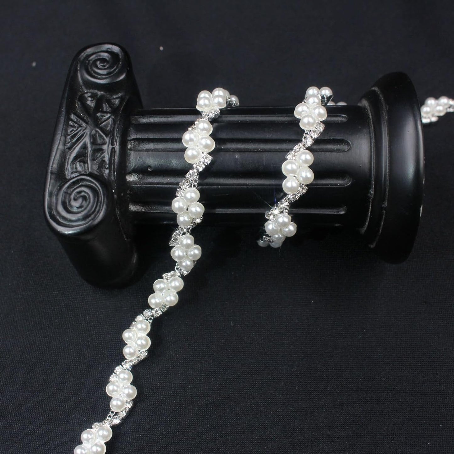 PEARLY JUN 2 Yards Pearl Rhinestone Trim Chain Silver Crystal Fringe Diamond Applique Ribbon String Tassel Strip for Sewing Wedding Dress Crafting Crafts Flower Embellishments