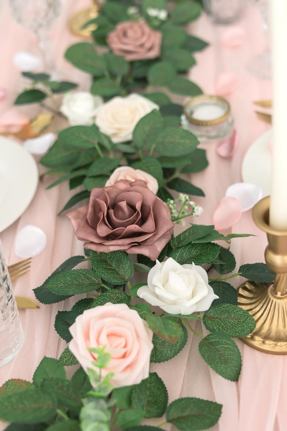 Lookein Artificial Rose Flower Garland Greenery Garland 5FT for Wedding Ceremony Backdrop Arch Flowers Table Centerpieces Decorations, Garden Dusty Rose