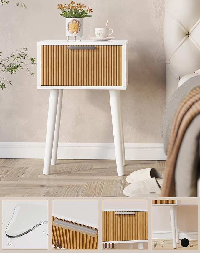 YMYNY Narrow Fluted Nightstand Set of 2, Small End Table, Modern Coffee Table - Image 4