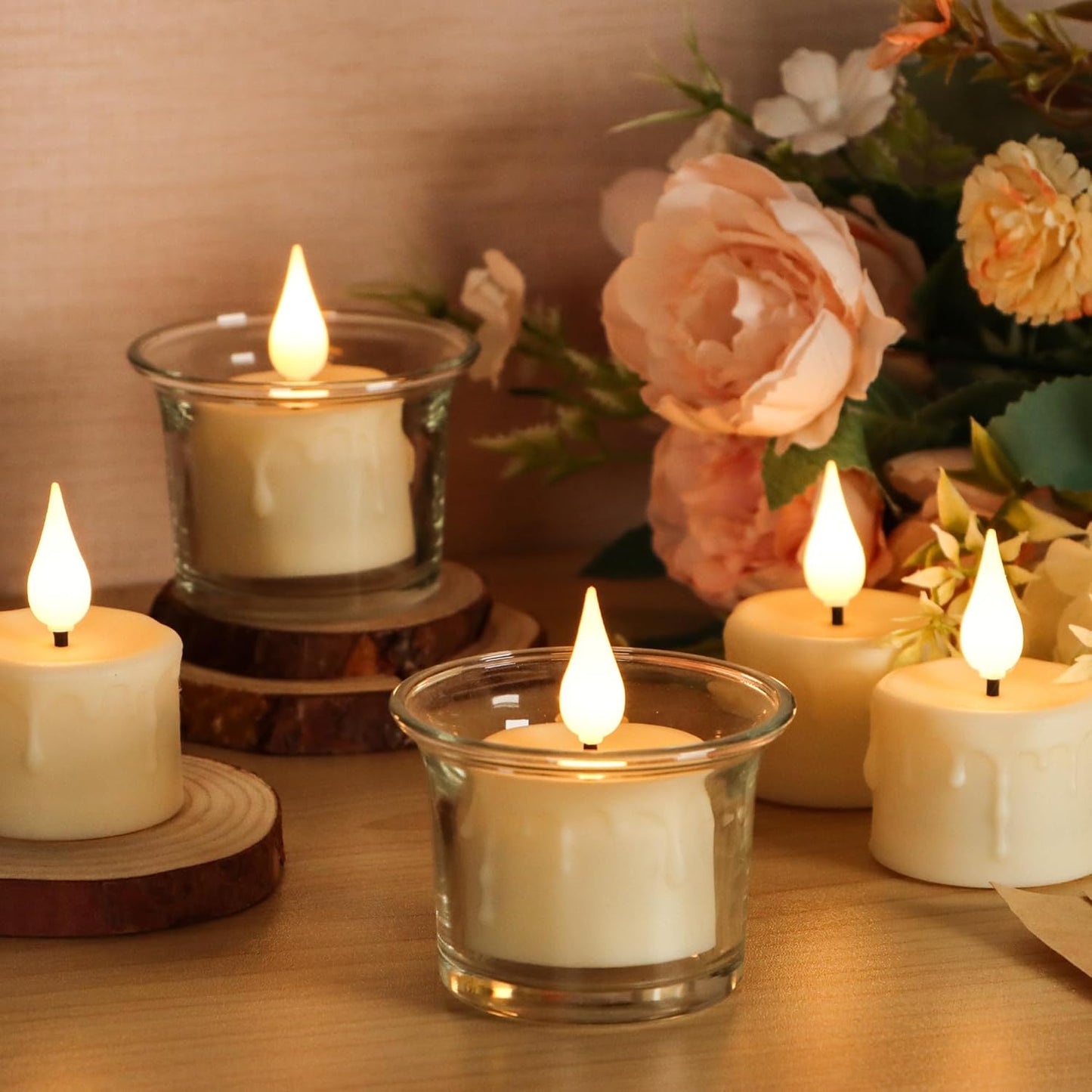 FREEPOWER Rechargeable Flameless Tea Lights with Remote Timer, Soft 3D Wick LED Tealights Candles Battery Operated, Rechargeable Candles Flickering Realistic for Home Decor Up to 40 Hours,6 Pack