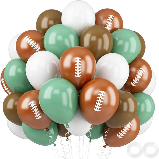 Football Balloons, 52 PCS 12 Inch Brown Bean Green White Football Printed Balloons, Football Party Decorations for Football Boys Sports Rugby Baby Shower Birthday Game Football Party Decorations