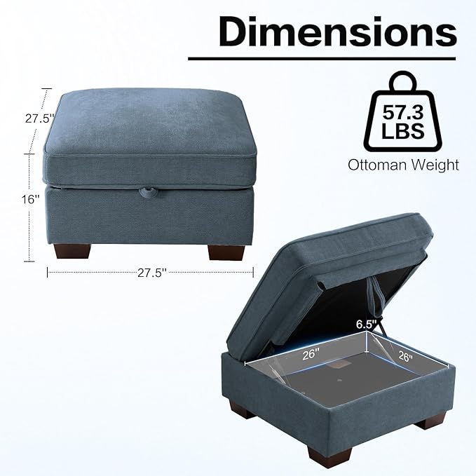 TEKAMON 27.5" Storage Ottoman, Square Footrest - Image 2