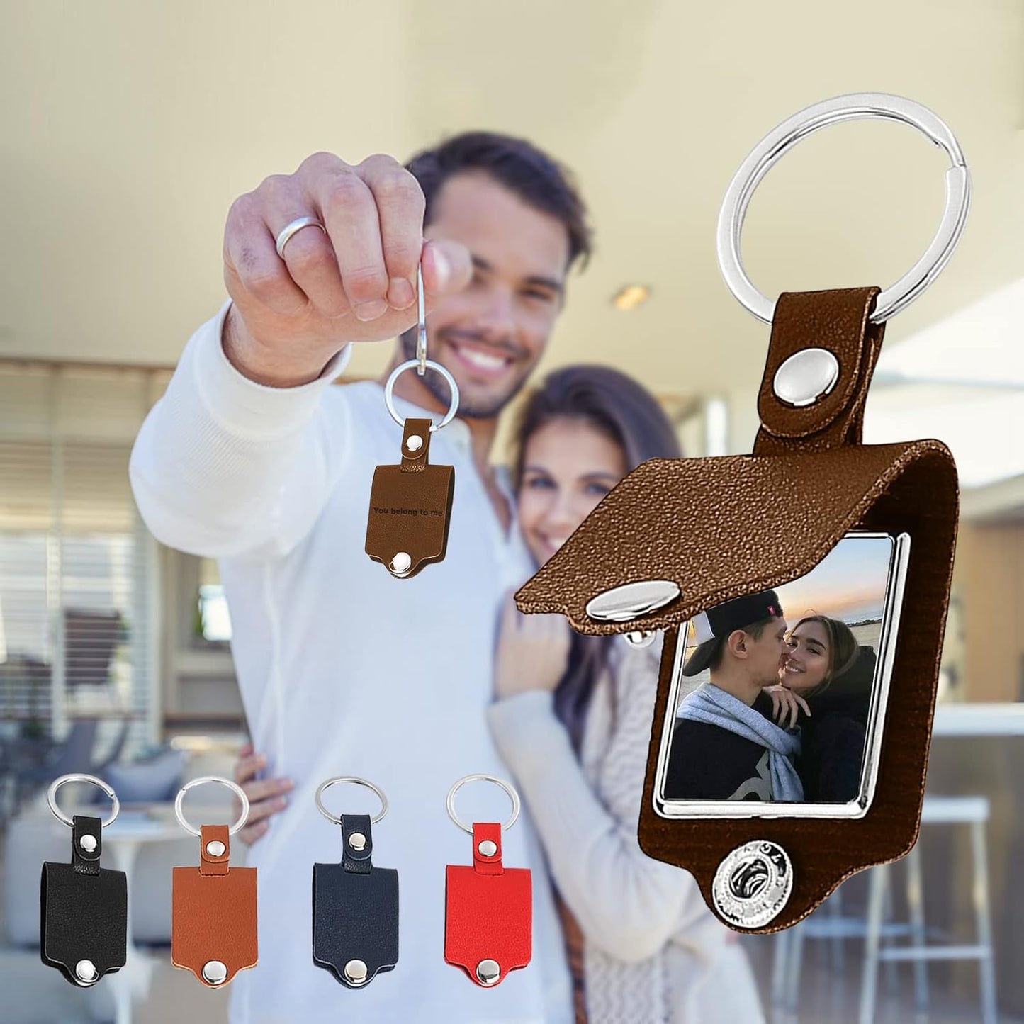 Personalized Custom Keychain with Picture - Turnable Double Sided Colorful Photo Key chains Memorial Gifts for Family Lover