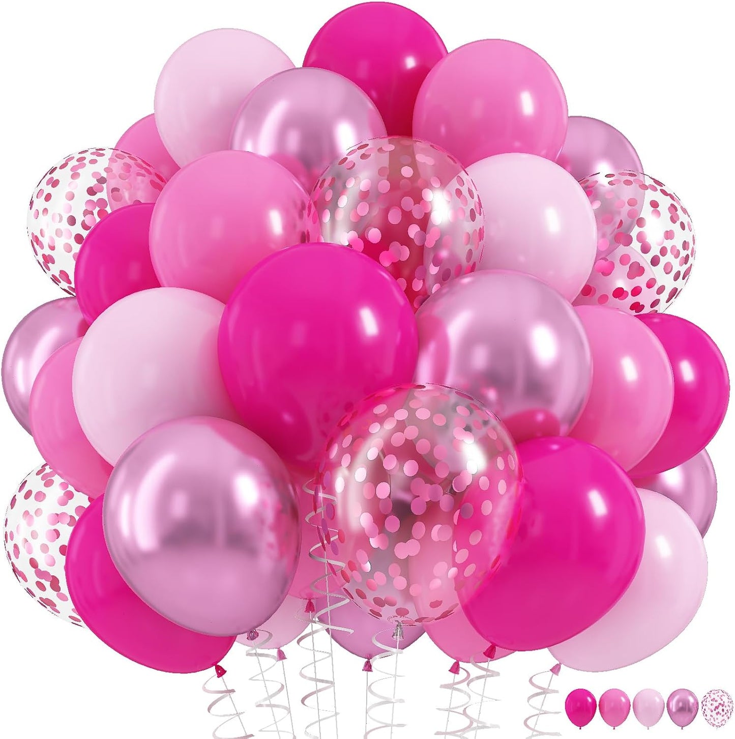 Hot Pink Balloons Set, 60Pcs 12 Inch Light Macaron Baby Pink Helium Balloon with Pastel Metallic Confetti Soft Pink Latex Balloons for Girls Birthday Princess Wedding Baby Shower Party Decorations