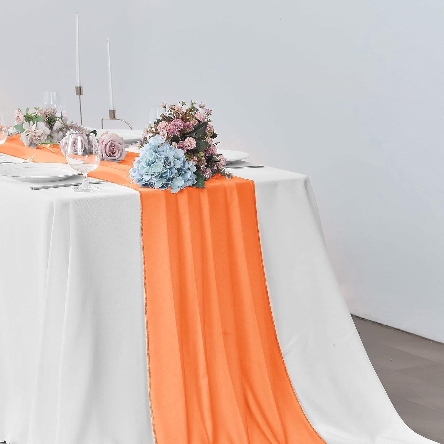 2 Pack 10Ft Chiffon Orange Table Runner Sheer 29x120 Inch for Romantic Wedding Decor Bridal & Baby Shower Birthday Rustic Party Decoration
