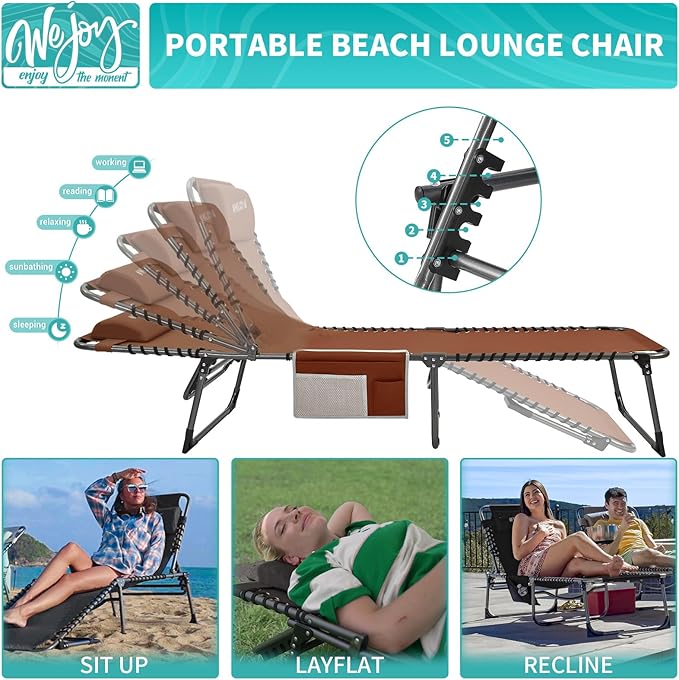 #WEJOY Folding Lounge Chair Outdoor, 5-Position Adjustable Sunbathing Tanning - Image 3