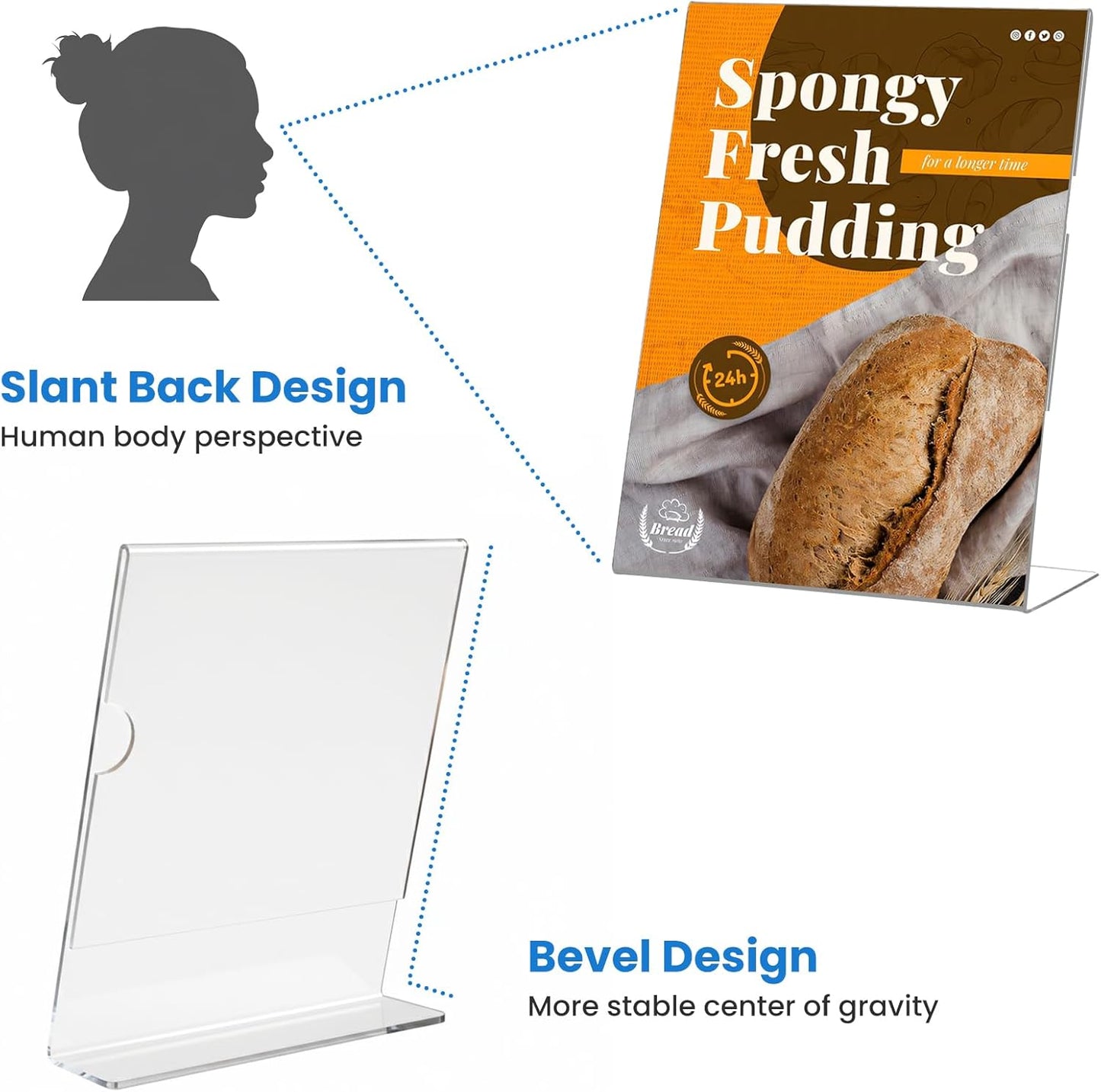 10 Pack Acrylic Sign Holder 4 x 6, L-Shape Clear Plastic Display Stand for Tabletop, Acrylic Stands for Flyers, Table Paper Holder, Vertical Sign Holder 4x6 for Restaurants, Office and School (Slant 10 Pack 4x6)