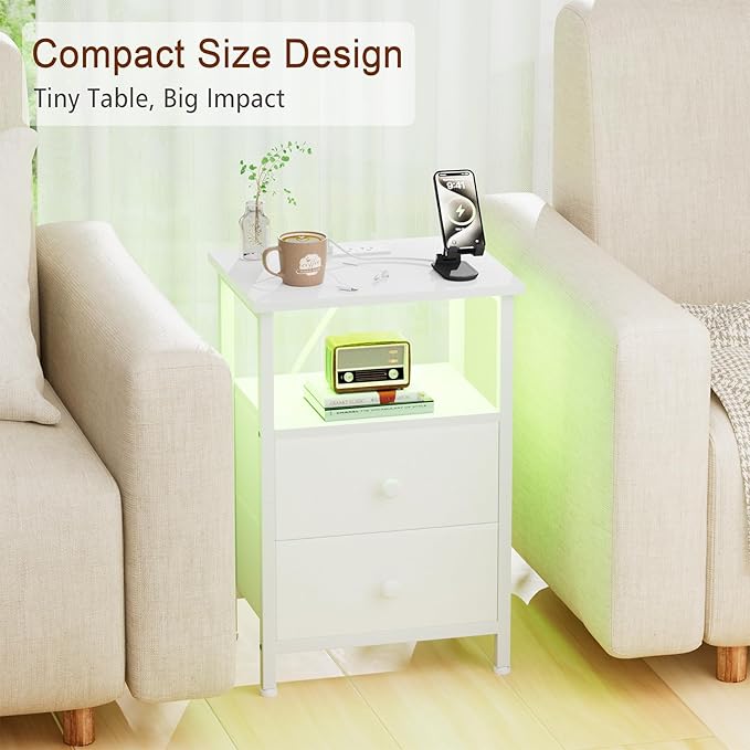 LOAKEKEL LED Night Stand with Charging Station, Small Bedside Table with USB - Image 8