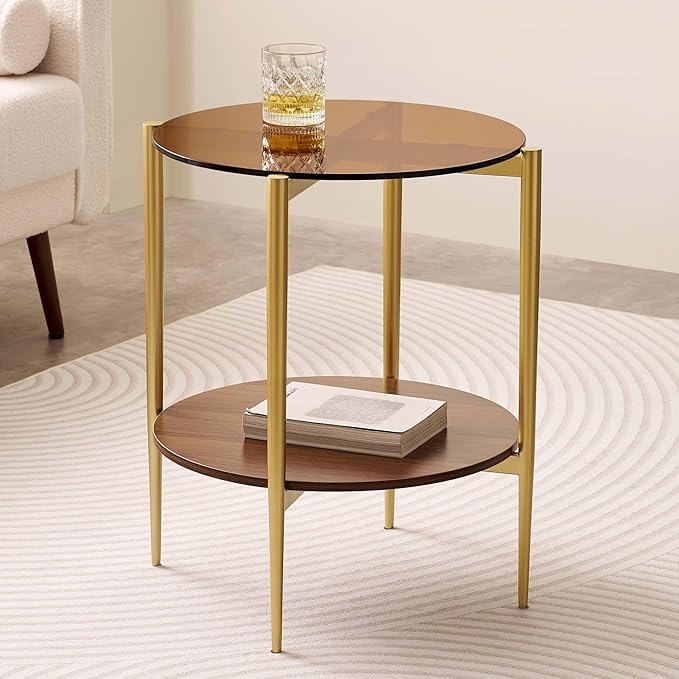 LumFurn Round Glass End Table, Mid-Century Modern Design Sofa Table - Image 3