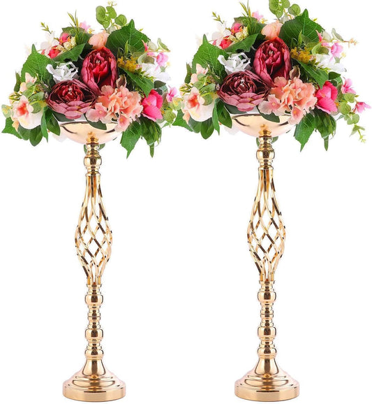 Gold Metal Wedding Centerpieces - Twist Candleholder Stands & Flower Vases for Reception Tables