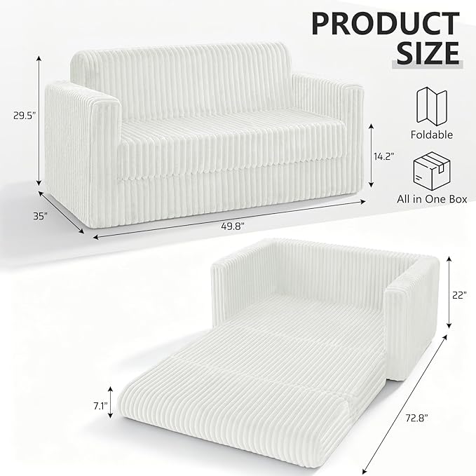 HABUTWAY 49.8" Loveseat Boneless Couch, 4-in-1 Convertible Sofa Bed, Plush Fur - Image 2