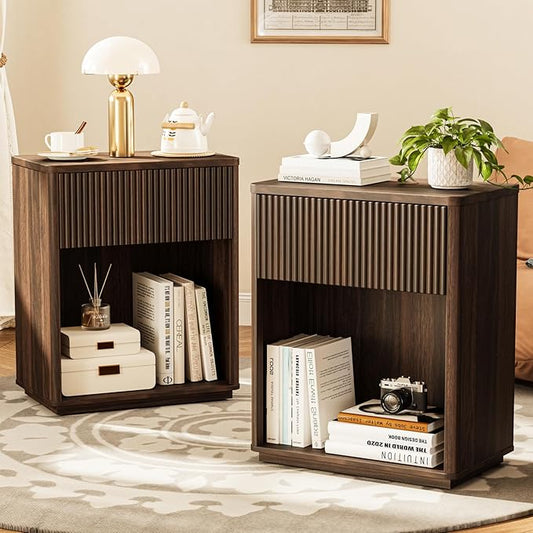 Modern Fluted Nightstand Set of 2 by Unknown