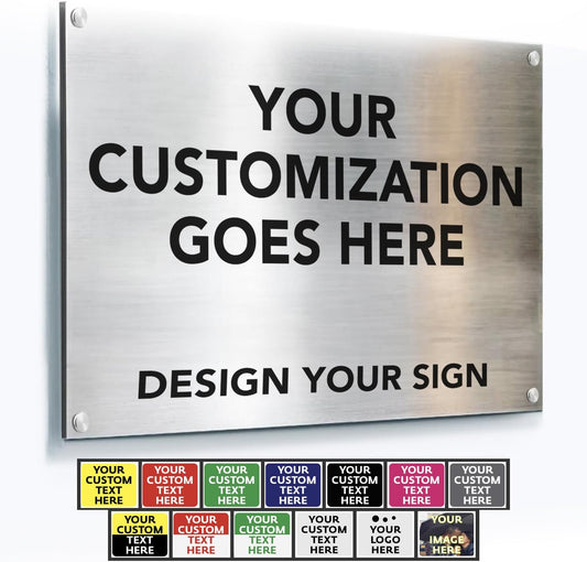 Custom Aluminum Business Signs, Personalized Outdoor Signs, Waterproof, Silver Brushed 42x28 In