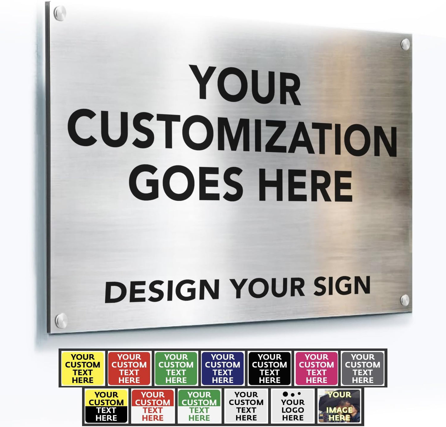 Custom Outdoor Aluminum Signs, Personalized Business Signs, Waterproof Silver Brushed Metal 14x10 In