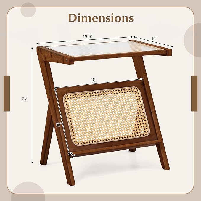 Giantex Rattan Side Table, Boho Nightstand - Image 2