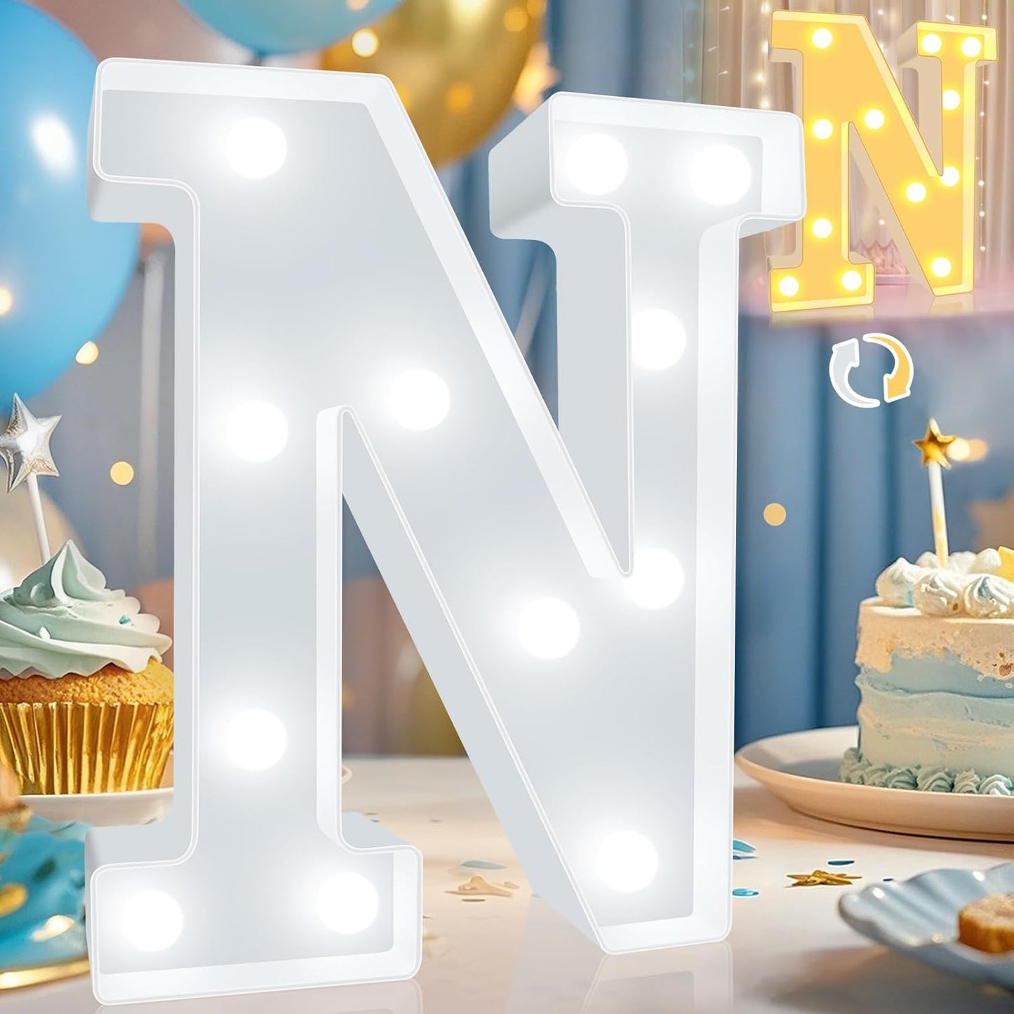 Pooqla LED Marquee Letter Lights, Warm White and Cool White Decorative Lighted Letters, Light Up Alphabet Letters for Boys Girls, Party, Wedding, Bar, Night Light, Birthday Decoration, Letter N